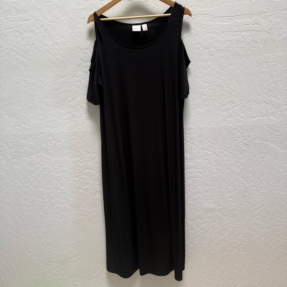 Chico’s Women’s Black Maxi Cold Shoulder Stretchy Dress Size 3